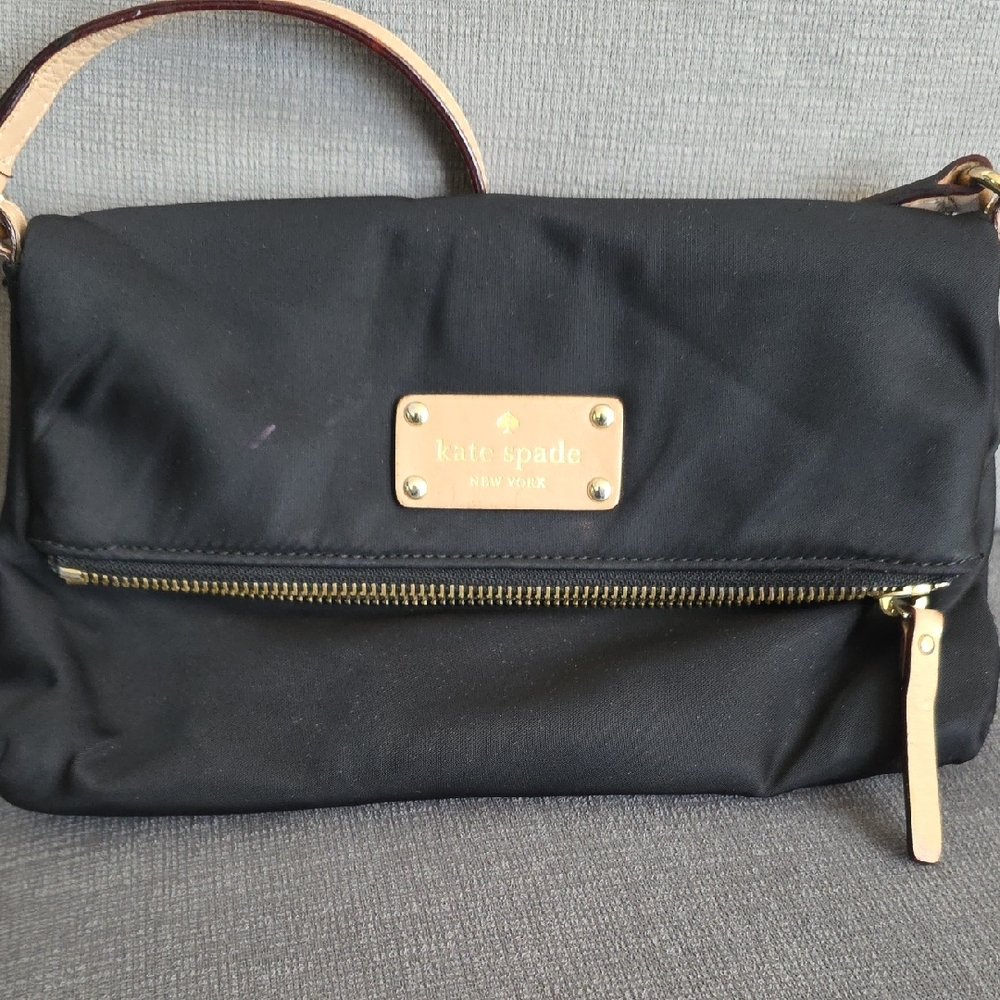 Kate Spade Nylon Foldover Black and Tan Crossbody Bag